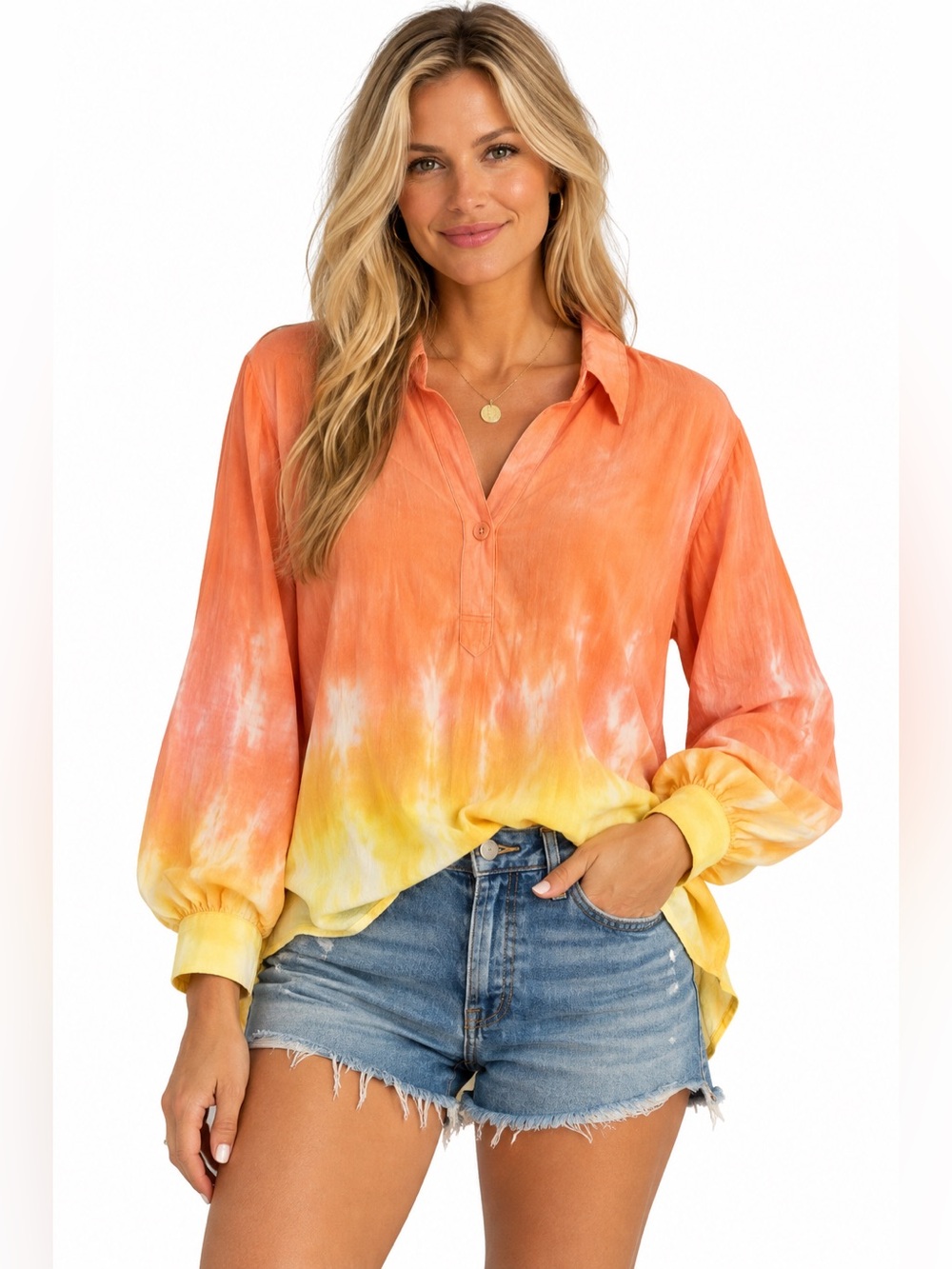 Mustard Seed Tie Dye Blouse M Orange Yellow Boho Fall Festival Rayon Flowy